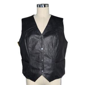 Grey Wolf Black Leather Moto Vest XL Biker Grunge Punk Festival Streetwear EUC